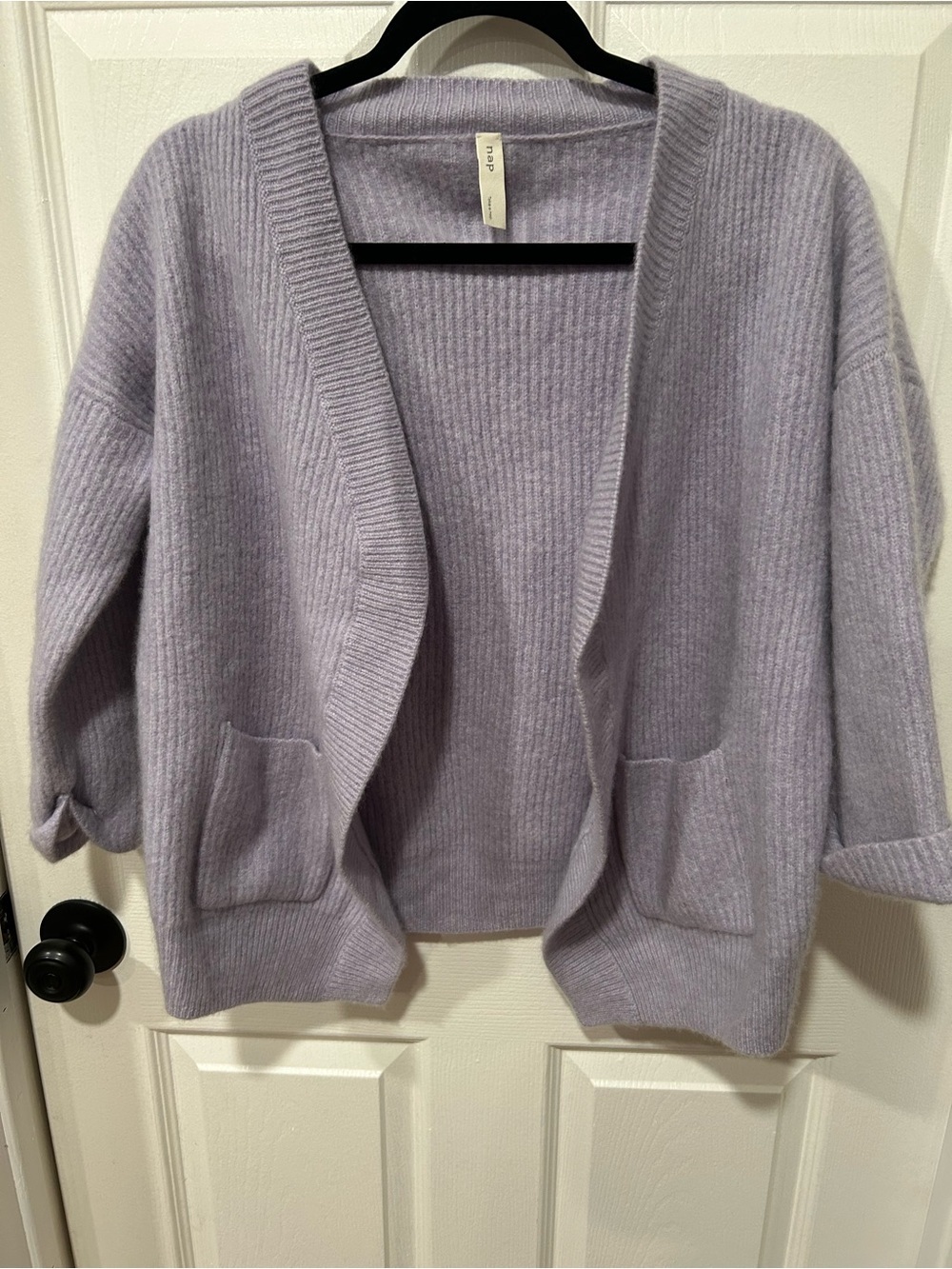 Nap 100% cashmere Cozy Lavender Open-Front Ribbed Cardigan with Pockets…